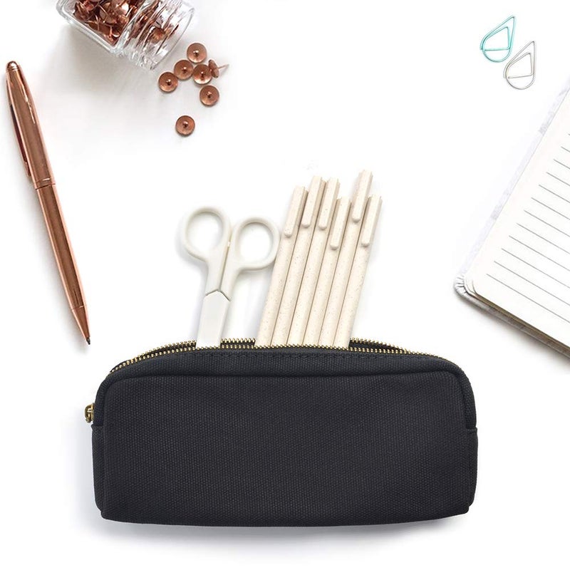 DOBMIT Pencil Pen Case, Canvas Pencil Pouch Big Capacity Pen Bag with Zipper Durable Stationary Storage Bag for Adult Students Officers- Black - Image 5